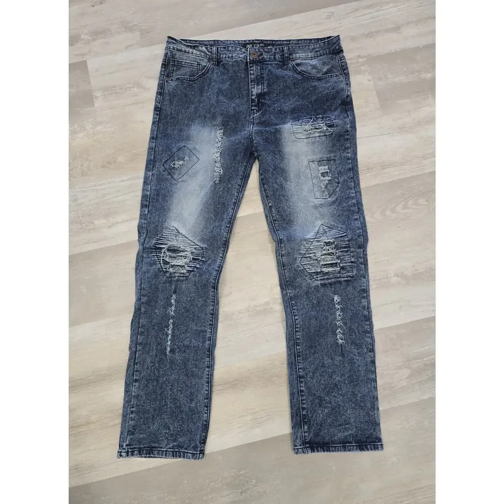 CR24 Chrome Edge Men's Acid Wash Jeans Blue Stretch Denim Streetwear RN 98810